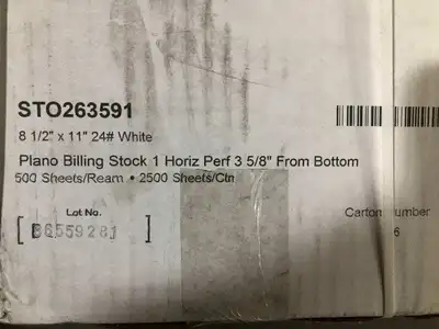 STO263591 8.5″ X 11″ Plano Billing Stock ; White -2500 Sheets NIB