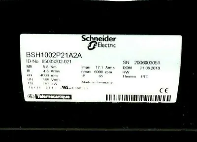 USED SCHNEIDER ELECTRIC BSH1002P21A2A SERVO MOTOR 65033202-021