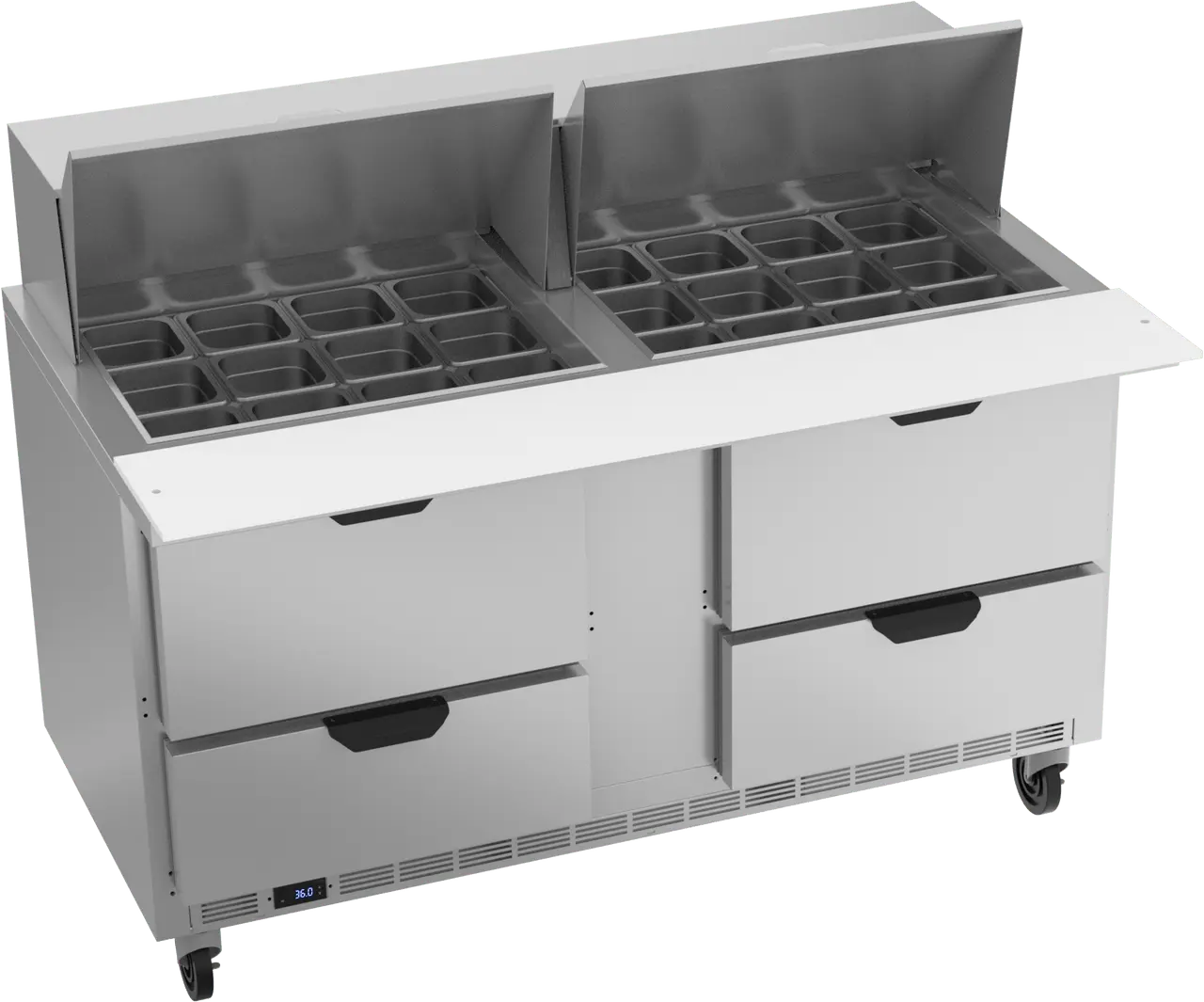 New | in-Stock Beverage Air Old Stock 60" Beverage Air SPED60HC-24M-4 Sandwich Prep Table 4 Drawer Mega Top - WO1 Food Prep Tables Illinois US | Falcon Restaurant Supply #1375349