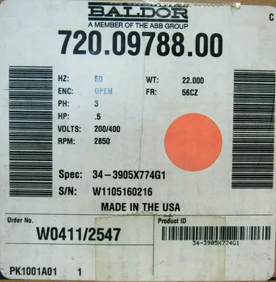 NEW BALDOR IP23 MOTOR .5HP 200/400V 2850 RPM 56CZ 34-3905X774G1 720.09788.00