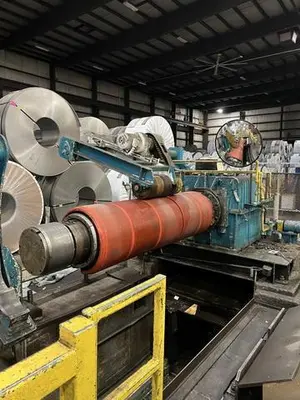 72" x 60,000lbs Denro Uncoiler with Hold Down Roll and Mandrel Support Arm
