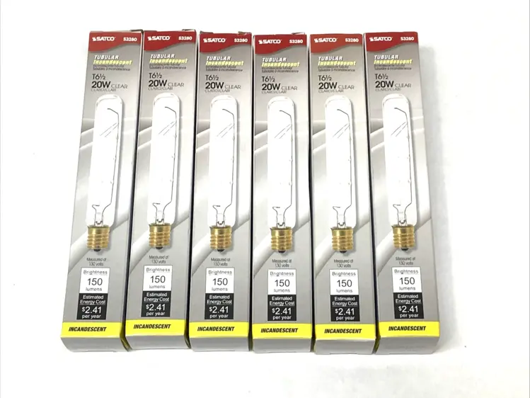 New | in-Stock SATCO Tubular Incandescent Clear Light Bulb T6.5 20W LOT OF 6 Lamps Michigan US | Maverick Industrial Sales #1401259