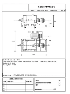 Krauss-Maffei KVZ-33 decanter centrifuge, 316SS.