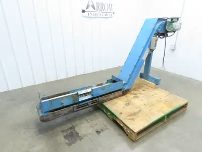 Tsubaki 10"W x 90"L Chip Conveyor 7.5"Belt 45" Infeed 38"H Discharge 220V 3PH