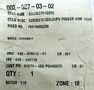 NEW GENERAL ELECTRIC 0282A2701G002 FINGER ASSEMBLY
