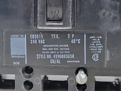 Used WESTINGHOUSE EB3015 Switchgears British Columbia CA | Lenmark #239778