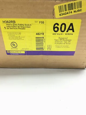 Square D H362RB Heavy Duty Safety Switch 60A 600VAC Type 3R Enclosure