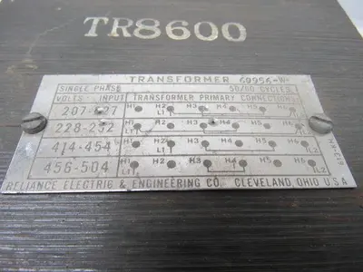 Reliance Electric  69956-W Single Phase Transformer 207/504V TR8600