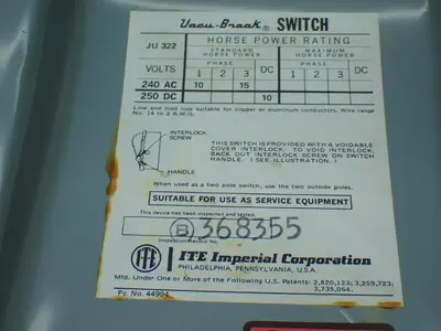 Used ITE IMPERIAL JU322 Disconnects Ohio US | HGR 24 #879680