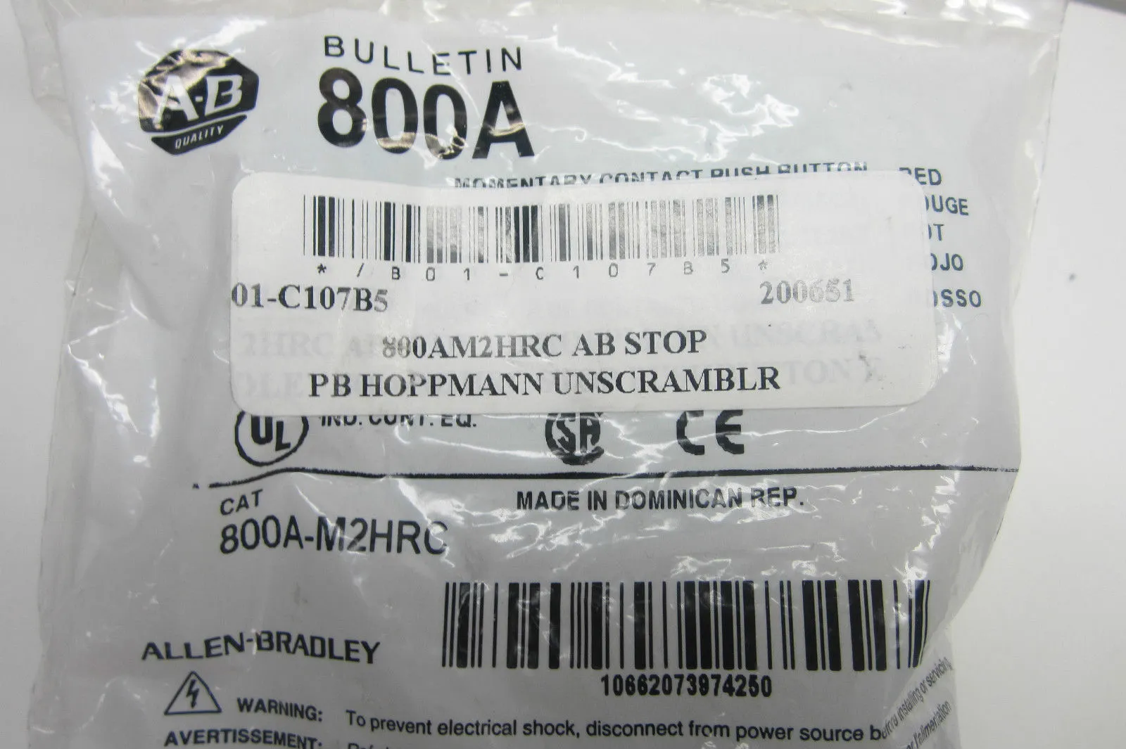 NEW ALLEN BRADLEY 800A-M2HRC PUSHBUTTON 800AM2HRC