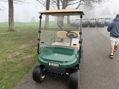 (1) 2014 E-Z-Go golf cart with a Kawasaki gas engine, includes canopy, ball carrier, fold-down winds...