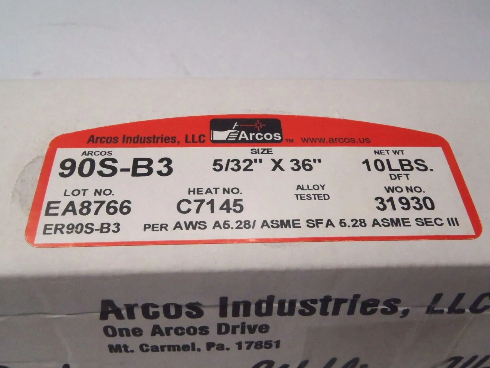 ER90S-B3 5/32" X 36" | ARCOS ER90S-B3 5/32" x 36" Welding Rods 10lb Box - New