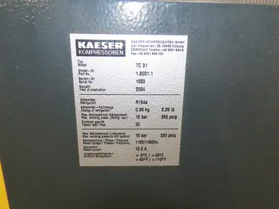 Kaeser TC-31 Refrigerated Compressed Air Dryer 115V 1PH Pneumatic Missing Cover