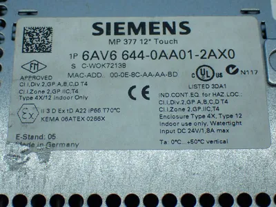 Used SIEMENS 6AV6 6440AA012AX0 Electrical Panels | HGR 24 #741126
