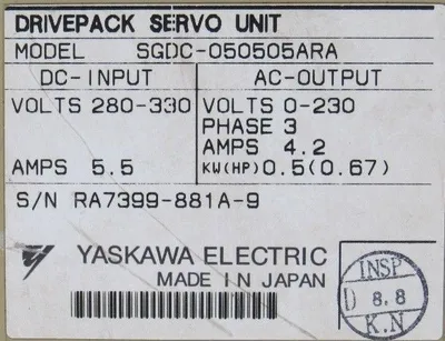 USED YASKAWA SGDC-050505ARA DRIVEPACK SERVO UNIT SGDC050505ARA