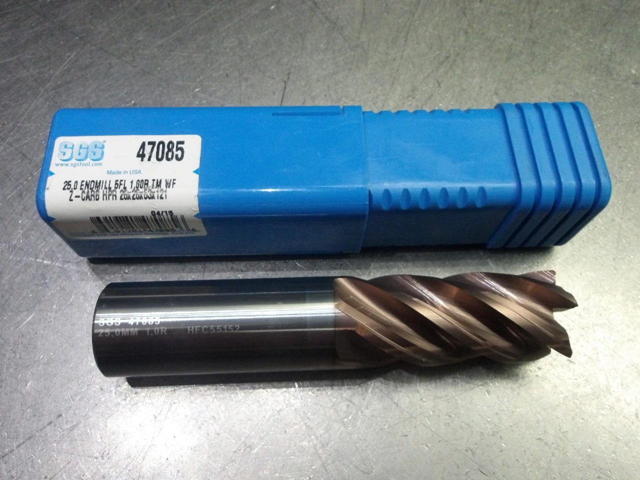 SGS 25mm 5 Flute Carbide CR Endmill 25mm Shank 1mm R TM Coated 47085 (LOC2238A)
