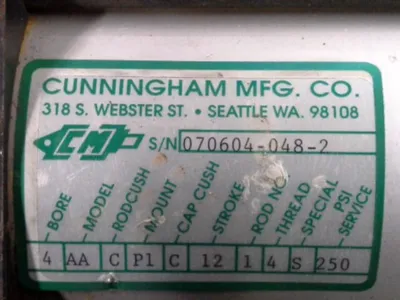 Cunningham Mfg. Co. Actuator model AA