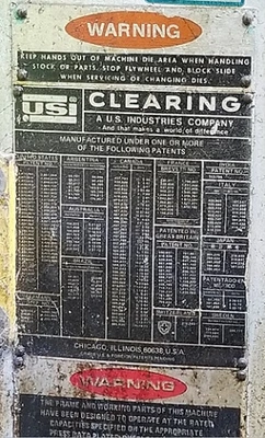 Used 1984 CLEARING S2-500-108-60 Straight Side Presses New Jersey US | National Machinery Exchange #1498996