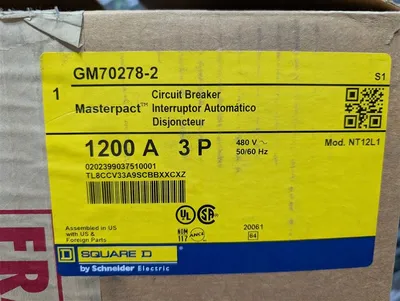 1200A Square D NT12L1 MasterPact Circuit Breaker GM70278-2 TL8CCV33A9SCBBXXCXZ New NIB