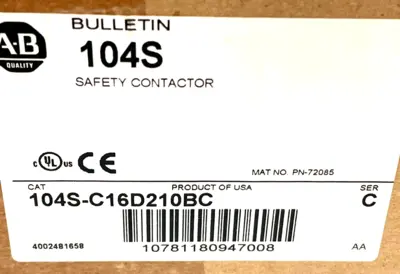 ALLEN BRADLEY 104S-C16D210BC SAFETY CONTACTOR SER. C 104SC16D210BC NEW, SURPLUS