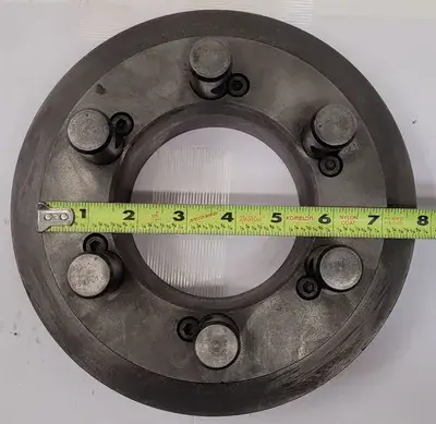 D1-6 LATHE CHUCK BACK PLATE, 6 PINS, 8.5" DIAMETER, 4" THROUGH HOLE ID