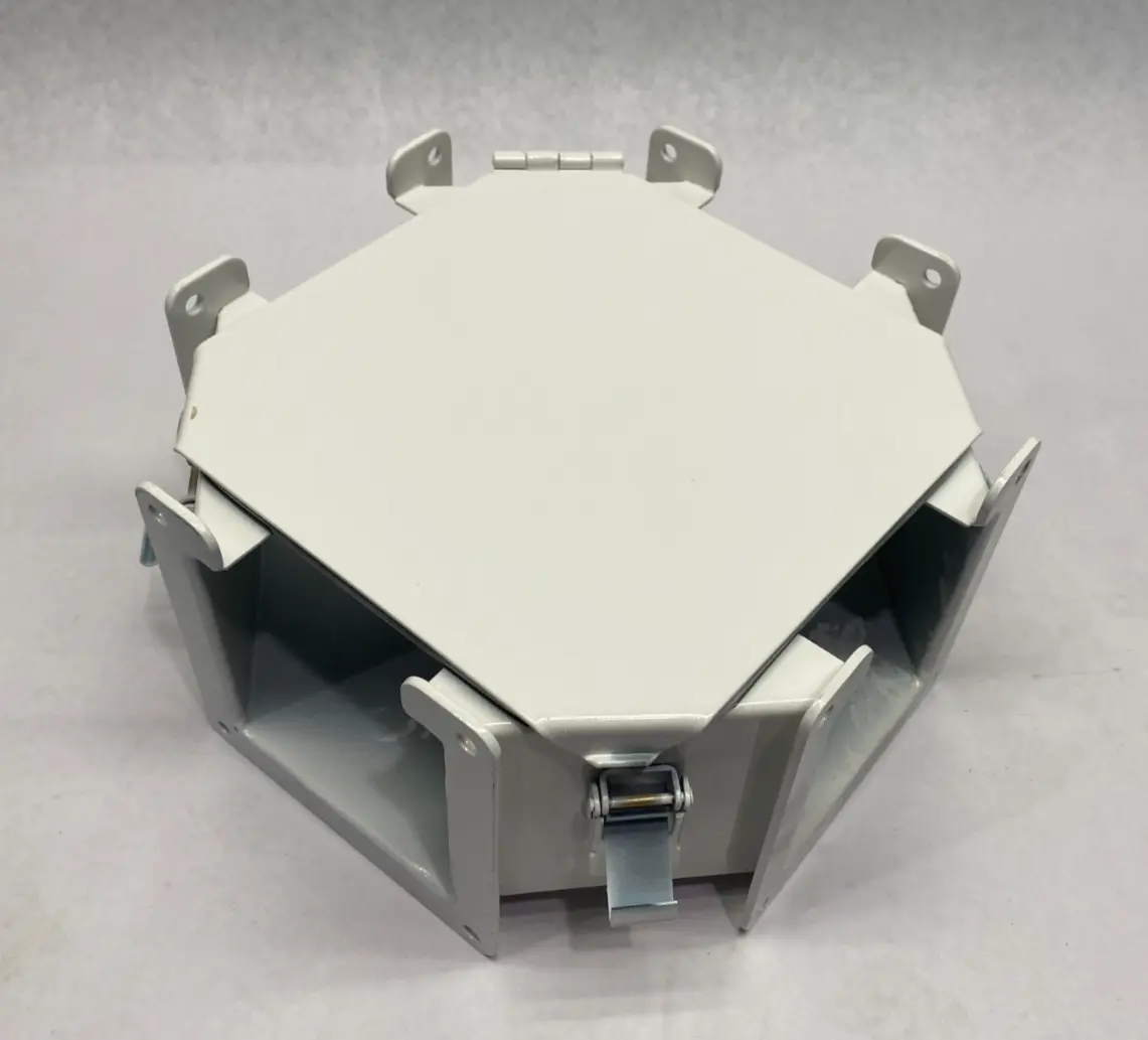 USED HOFFMAN NVENT LAY-IN HINGED COVER CROSS FITTING 4" X 4" PAINTED WHITE