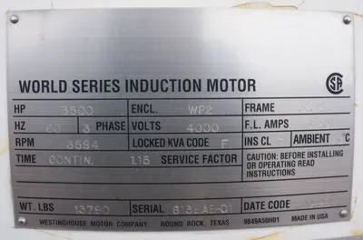 USED TECO WESTINGHOUSE 3500 HP
