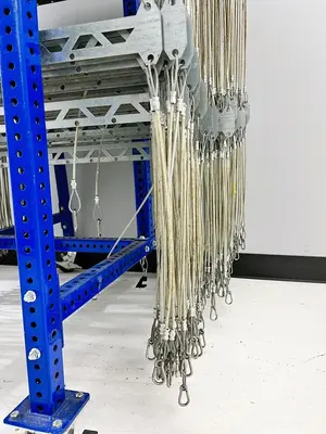 Custom Hang Drying Racks with Blue Rack and Pulley and Track System