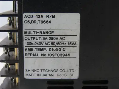 Shinko ACD-13A-R/M Multi-Range Controller 3A 25V AC AMB. Temp. 0 TO 50° C
