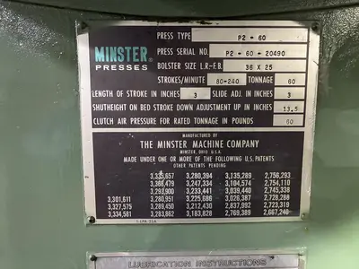 USED MINSTER P2-60-36