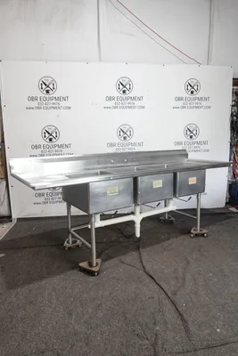 104” HEAVY DUTY THREE COMPARTMENT WITH 2 DRAINBOARD STAINLESS STEEL SINK (LOCAL PICK UP ONLY)