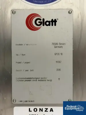 Used Glatt Glatt GPCG-10 Fluid Bed Processor, S/S Fluid Bed Dryers Ohio US | Federal Equipment Company #1337688