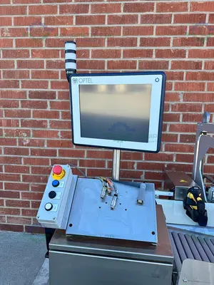 USED DORNER STAINLESS STEEL CONVEYOR INSPECTION MACHINE W/ OPTEL CONTROLLER