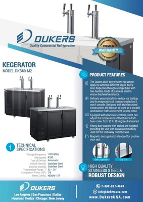 New | in-Stock Dukers New Dukers DKB60-M2 Dual Tap Kegerator Beer Equipment Illinois US | Falcon Restaurant Supply #1376343
