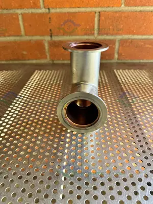 Used 3 WAY STAINLESS STEEL KF 50 NIPPLE VACUUM FITTING Valves/Fittings California US | Equipment Lab #1317011