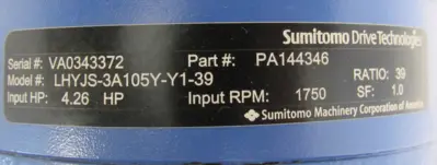 NEW SUMITOMO PA144346 GEAR REDUCER 39:1 LHYJS-3A105Y-Y1-39 CH120LG