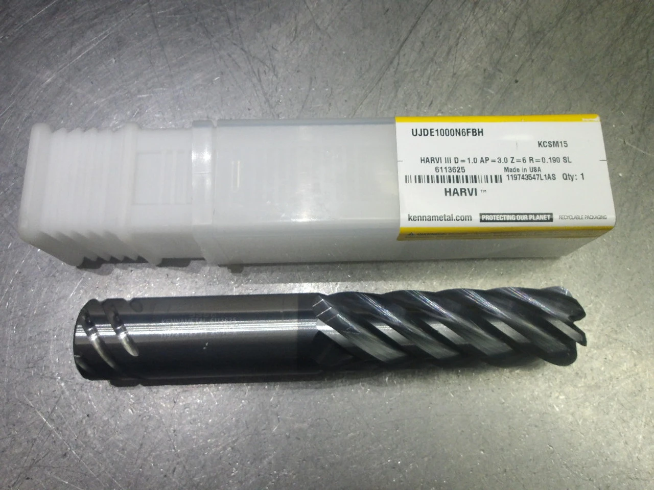 Kennametal 1" 6 Flute Carbide CR Endmill .19" R UJDE1000N6FBH KCSM15 (LOC2386)