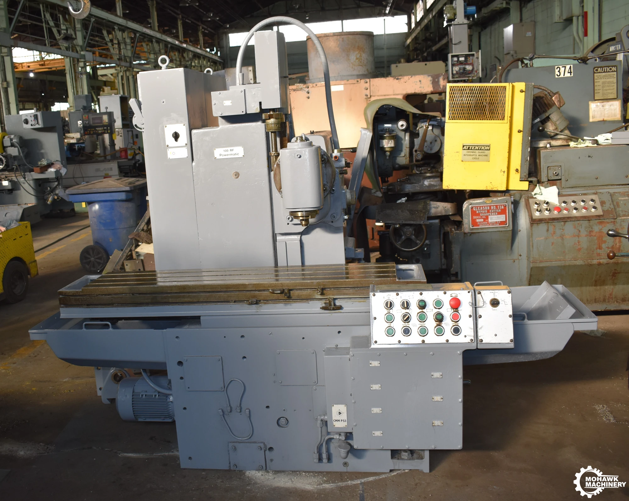 107-122 CINCINNATI-MILACRON "POWERMATIC 100 RF" HORIZONTAL-SPINDLE PRODUCTION MILL w/VERTICAL HEAD ATTACHMENT - RISE & FALL HEAD TRAVEL - OUTBOARD - (2) ARBOR SUPPORTS