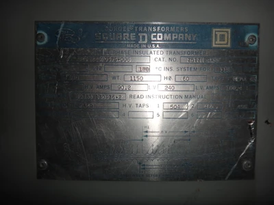 Square D 75 KVA 480 / 240 Volt NEMA 4X Dry Type Transformer