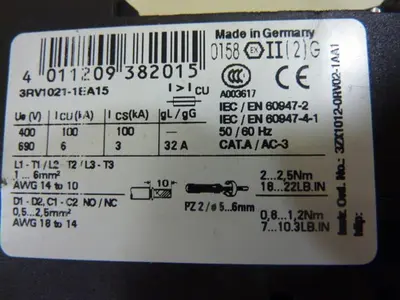 USED SIEMENS 3RV1021-1EA15