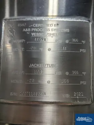 USED A&M Process 500 Liter A&B Process Receiver Tank, 316 S/S, 44/150#