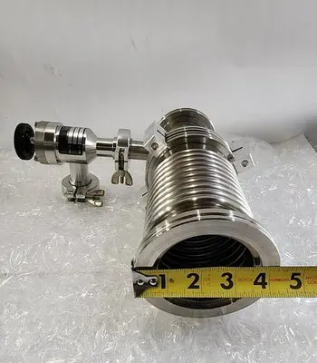 MDC KAV-100 PNEUMATIC ANGLE VALVE with EDWARDS HIGH VACUUM ADAPTER PIPES