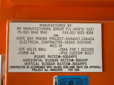 600A Motor Control Center MCC, 575V, 800A Bus, Form 4A, IP42 Enclosure