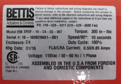 NEW BETTIS EM SR5F-10-C4-02-307 ACTUATOR EMSR5F10C402307