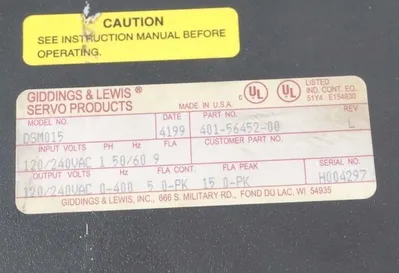 USED GIDDINGS & LEWIS 401-56452-00