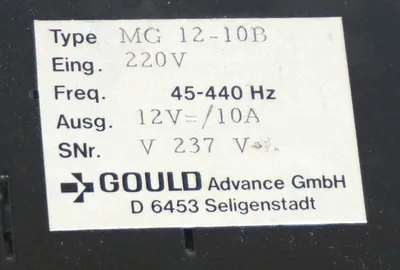 NEW GOULD MG 12-10B 220V POWER SUPPLY MG1210B