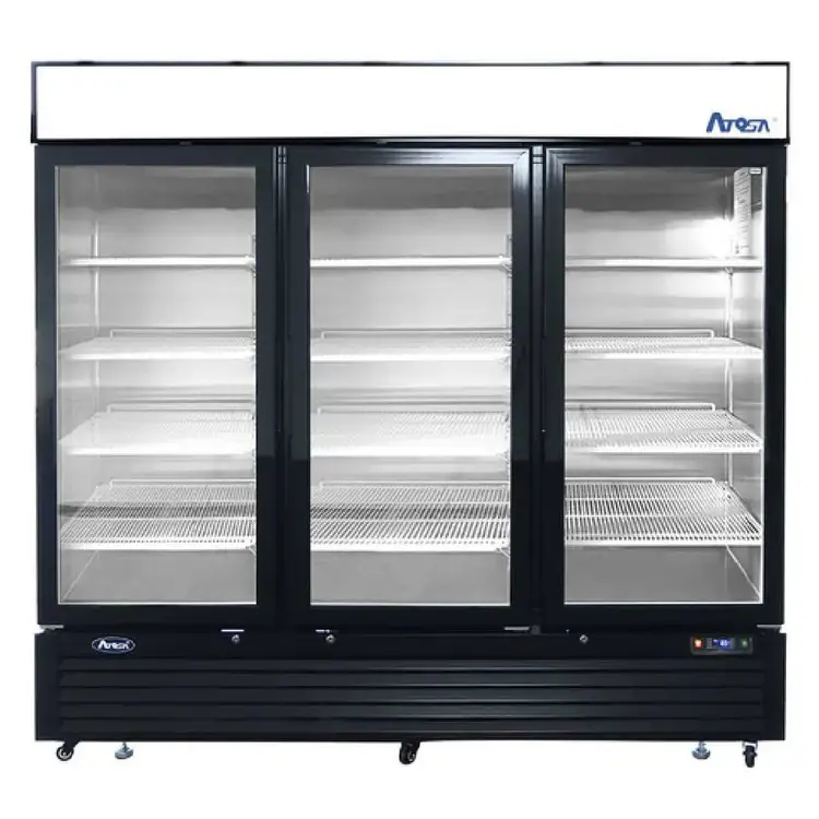 New | in-Stock Atosa New Atosa MCF8728GR Bottom Mount (3) Glass Door Merchandiser Freezer 69.54 Cu Ft - Black Display Freezers Illinois US | Falcon Restaurant Supply #1375480