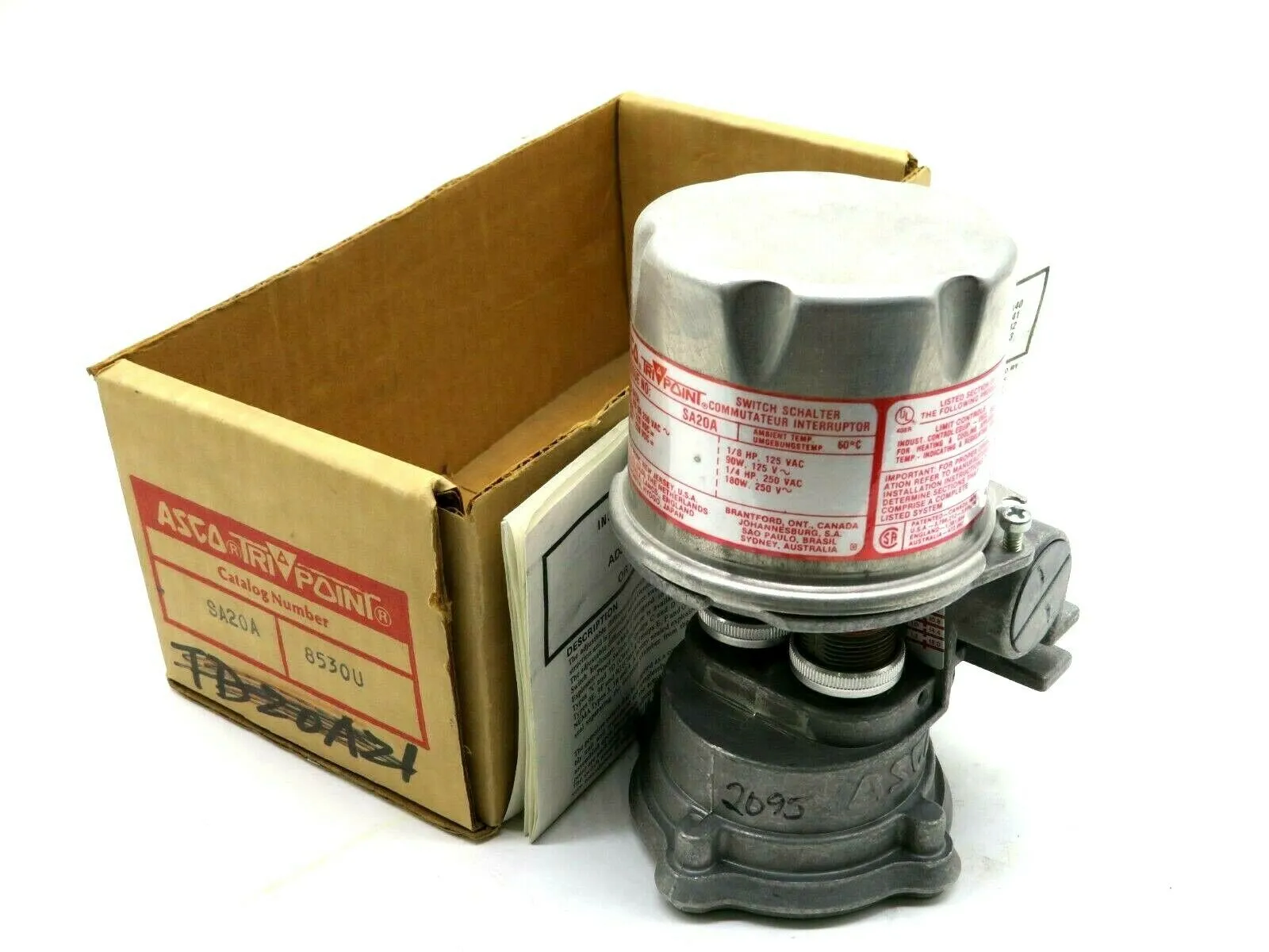 NEW ASCO SA20A PRESSURE SWITCH 5A 125/250VAC
