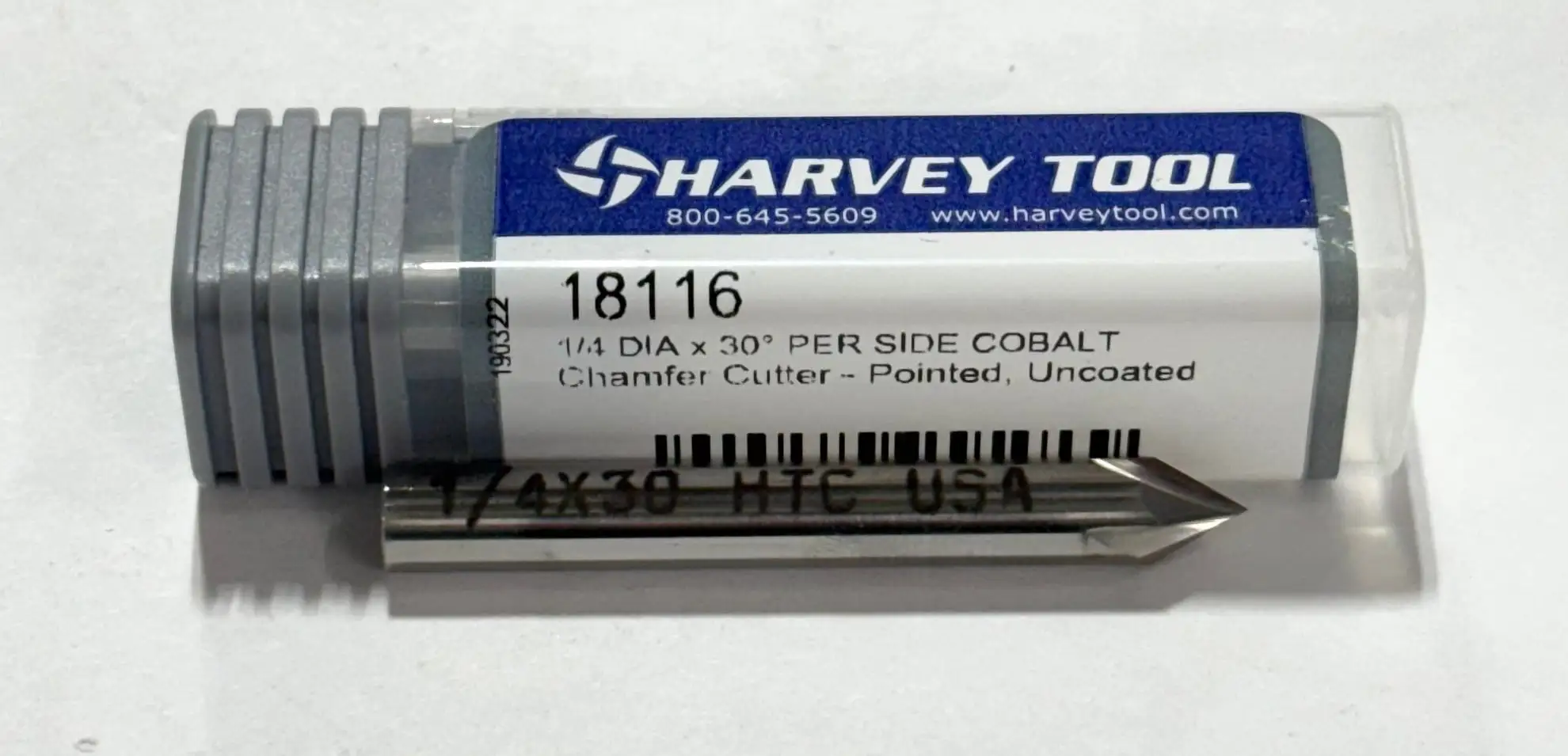 Harvey Tool 1/4" Cobalt Chamfer Cutter 30° Per Side USA Made