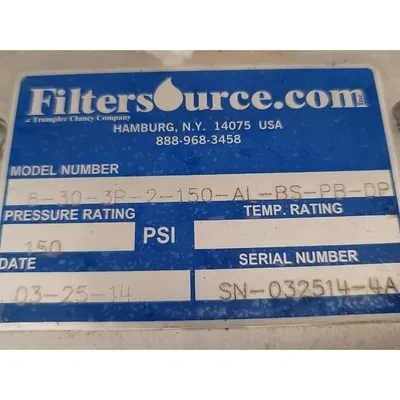 USED FILTERSOURCE INC. 8-30-3P-2-150-AL-BS-PB-DP
